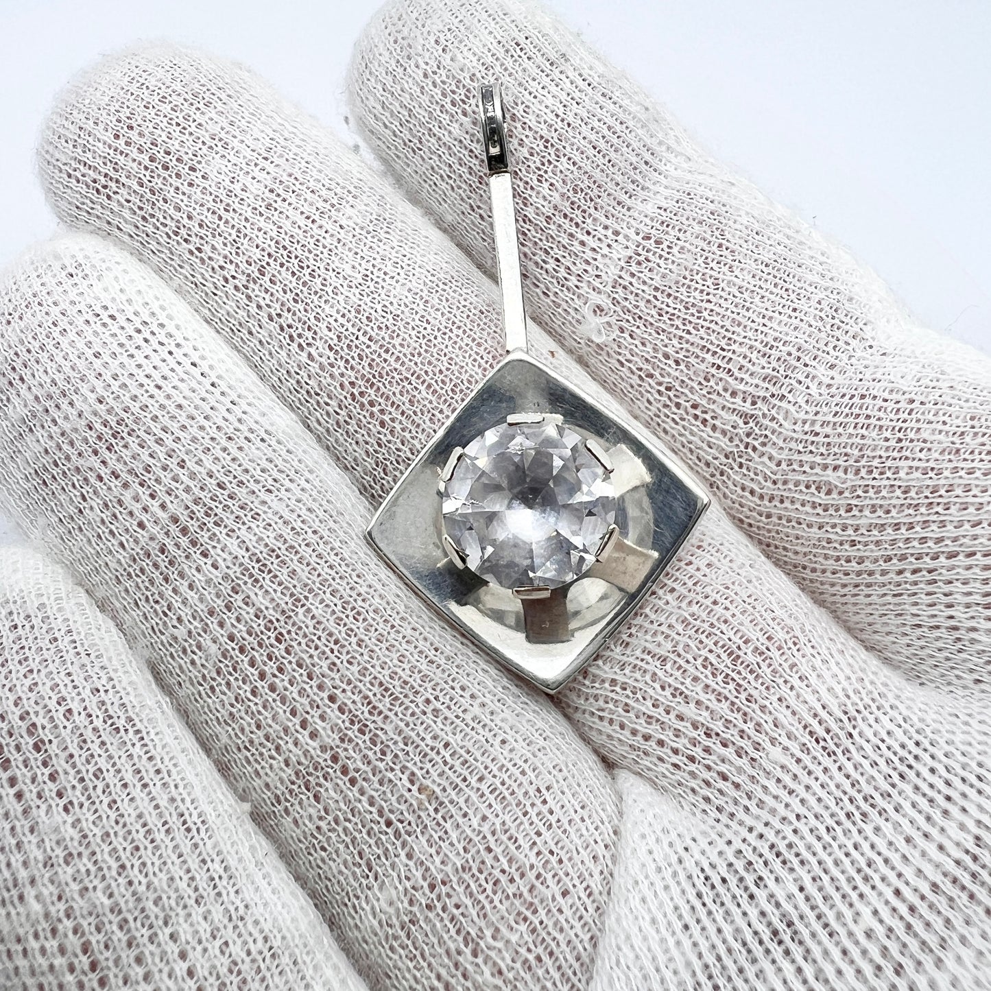 G Dahlgren, Sweden 1968. Vintage Sterling Silver Rock Crystal Pendant.