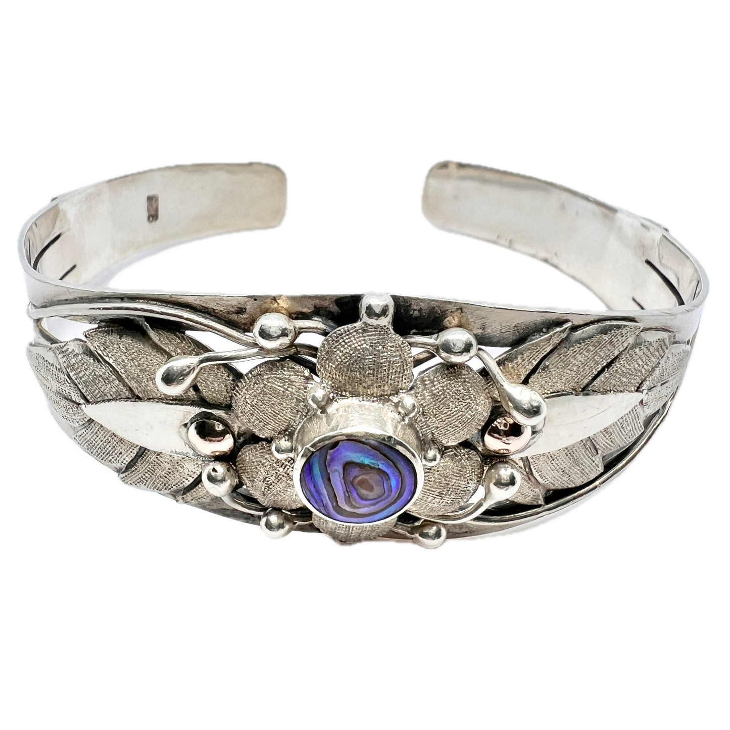 Vintage Sterling Silver Abalone Cuff Bracelet.