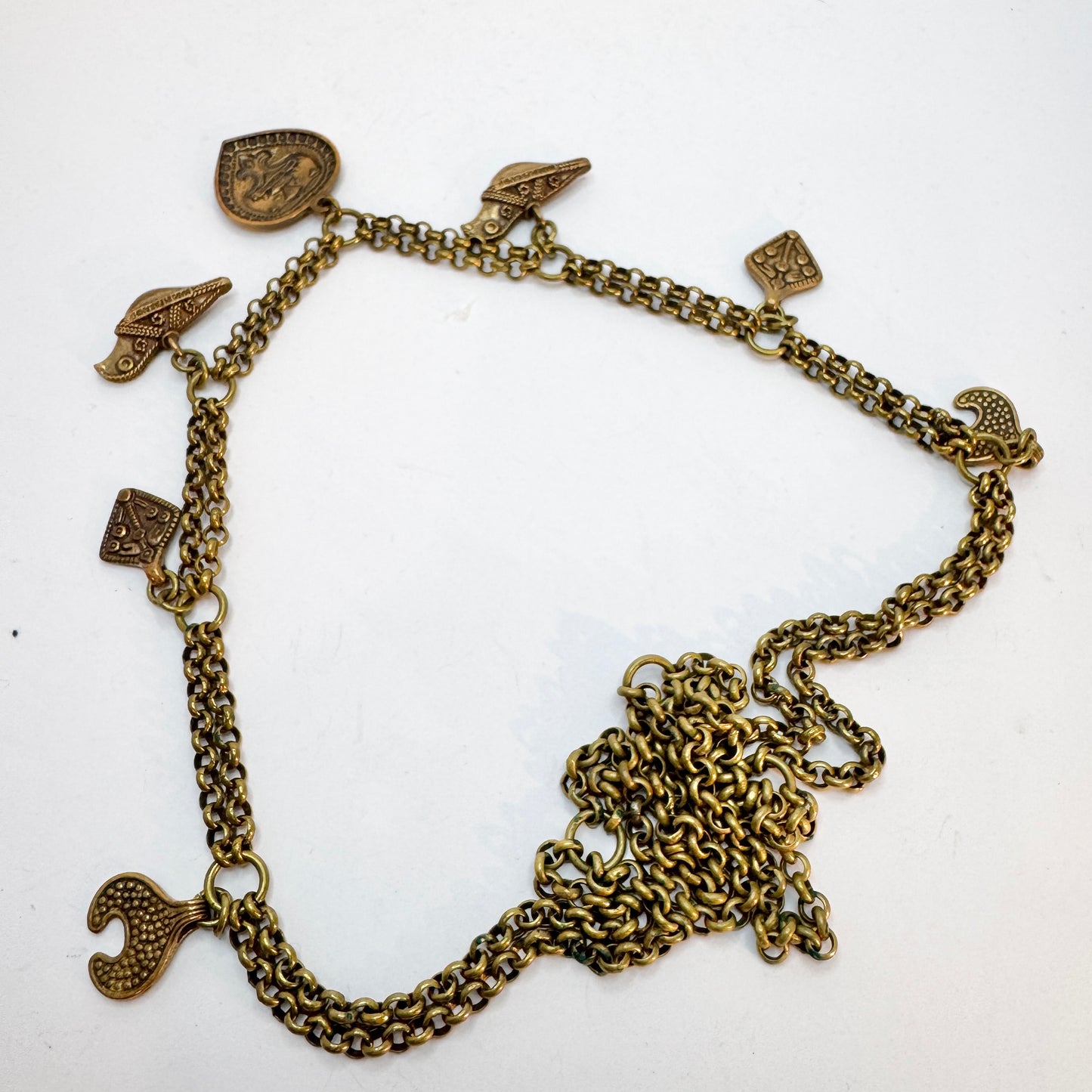 Kalevala Koru, Finland. Bold Vintage Multi-pendant Bronze Necklace. The Treasure Chain