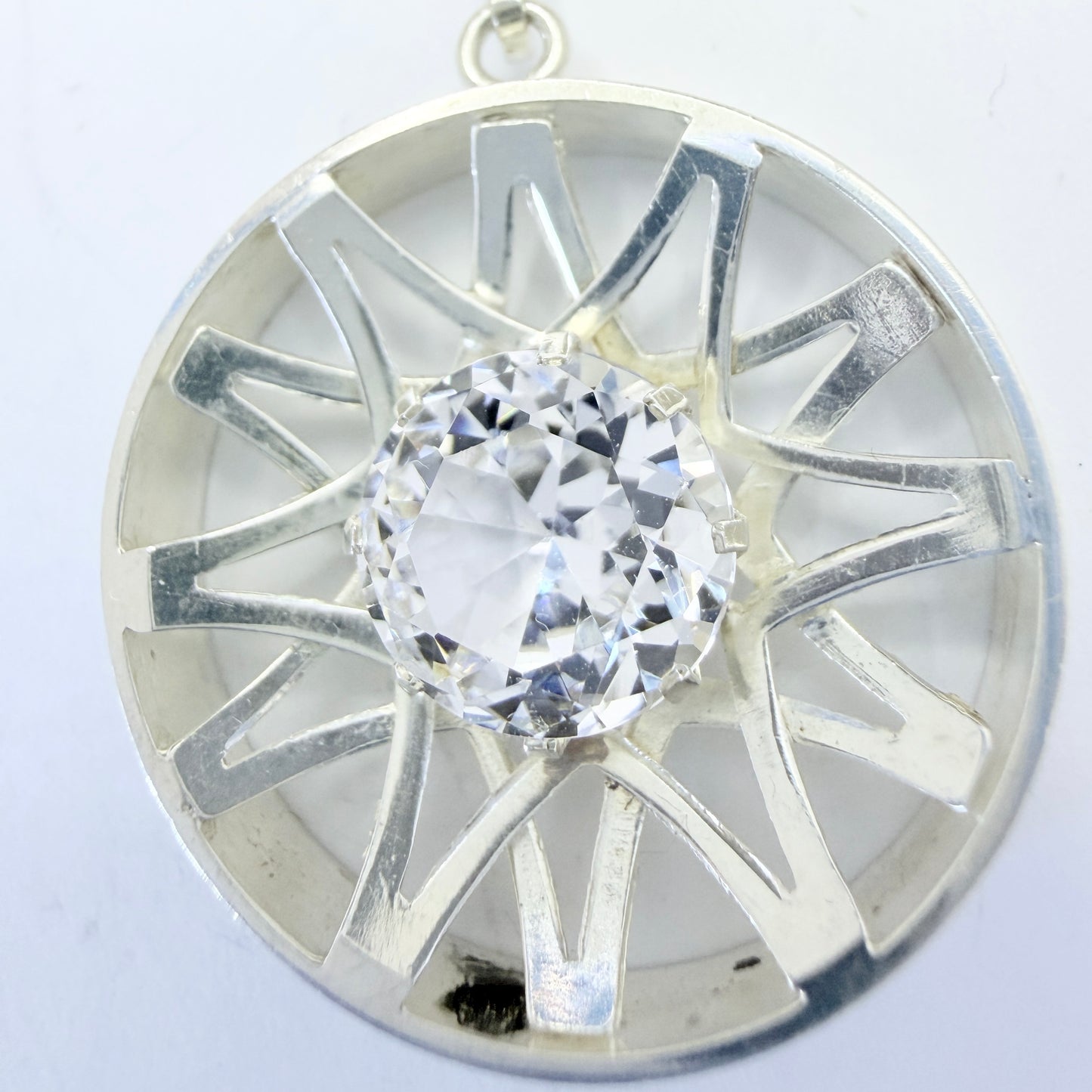 Salovaara, Finland year 1970. Vintage Solid Silver Rock Crystal Pendant.