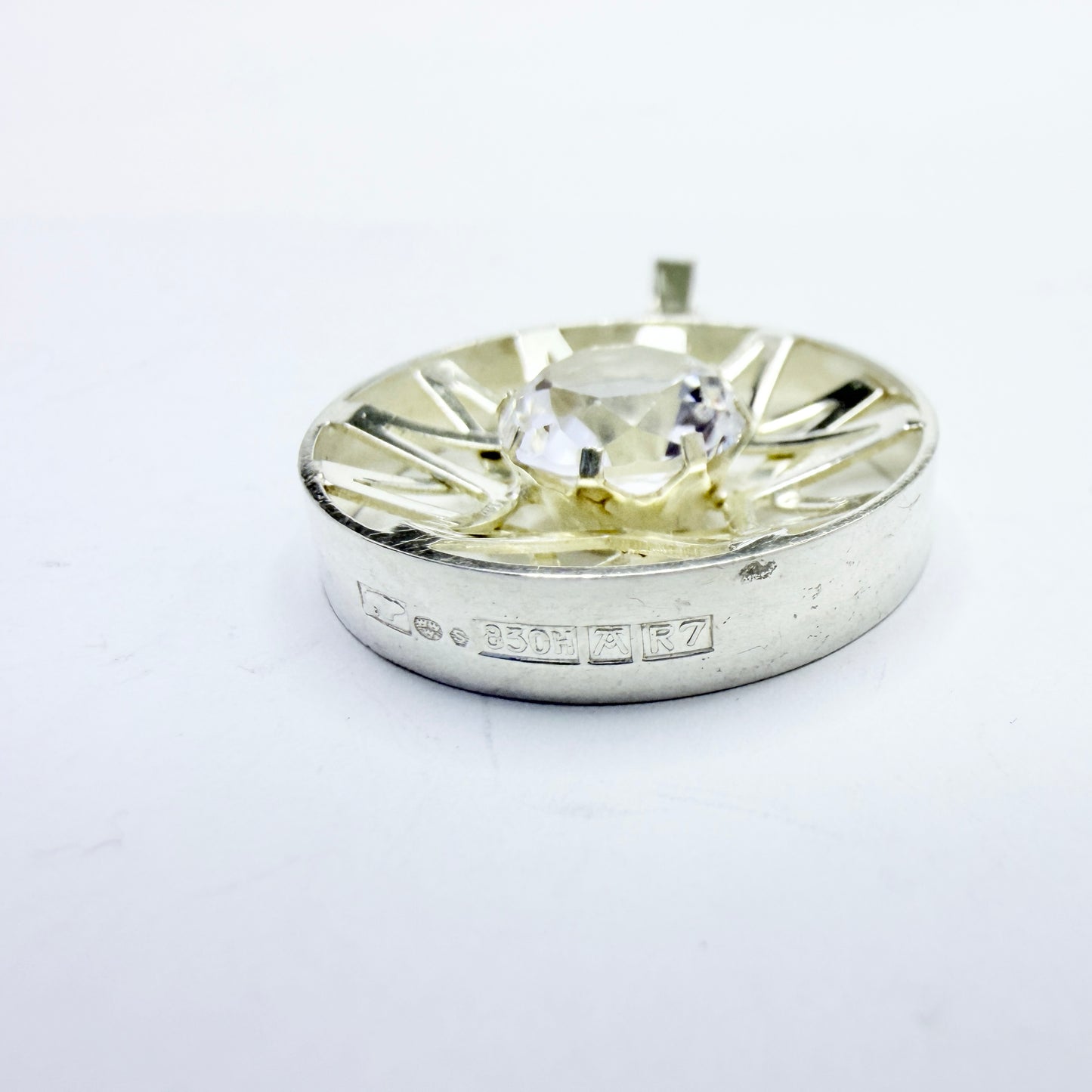 Salovaara, Finland year 1970. Vintage Solid Silver Rock Crystal Pendant.