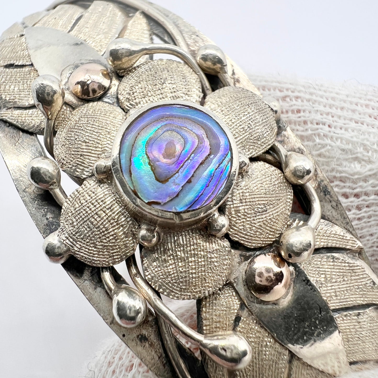 Vintage Sterling Silver Abalone Cuff Bracelet.