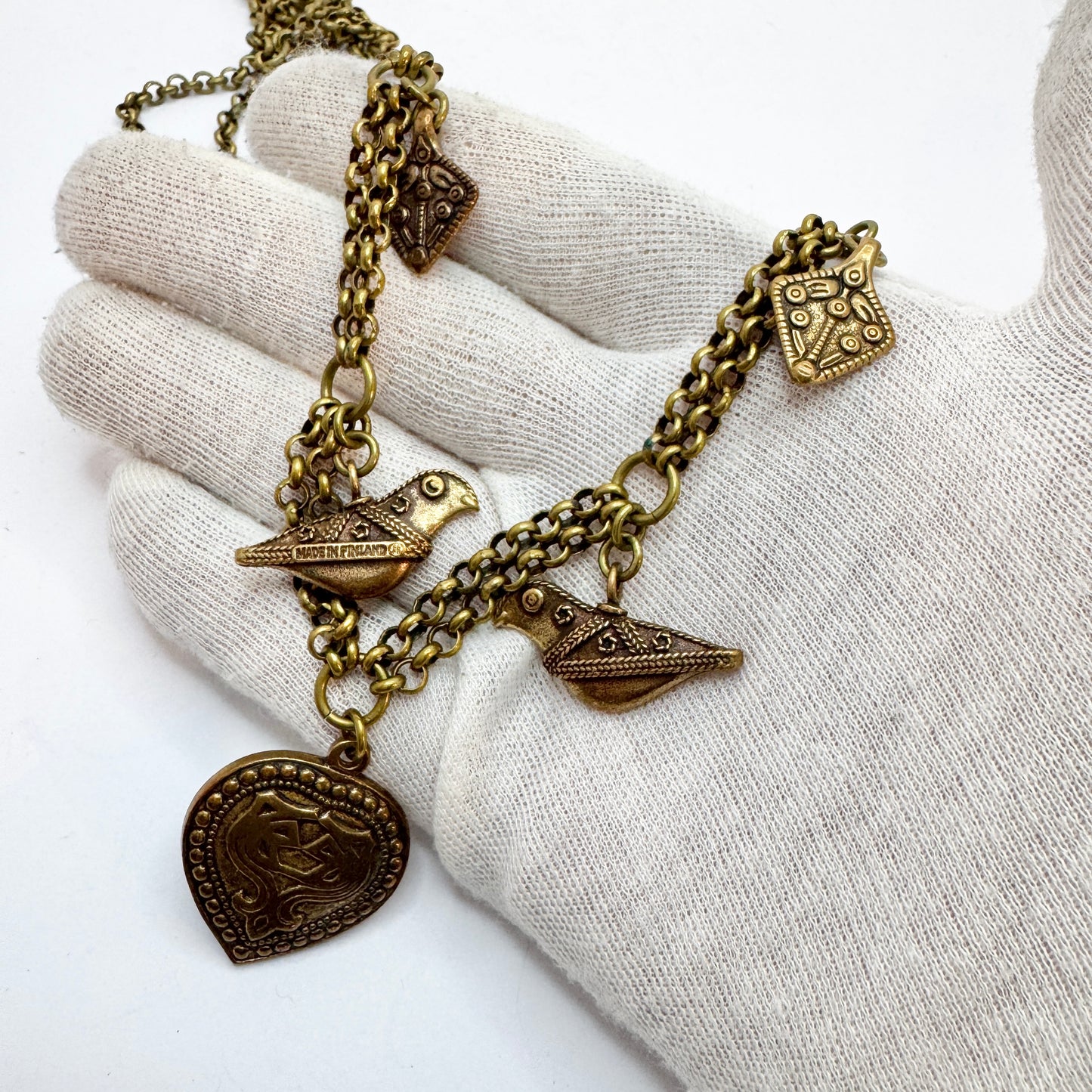 Kalevala Koru, Finland. Bold Vintage Multi-pendant Bronze Necklace. The Treasure Chain