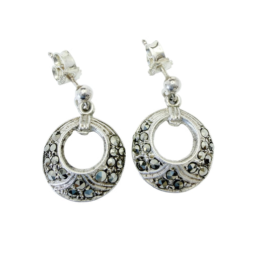 Vintage ca 1940. Solid Silver Marcasite Earrings.