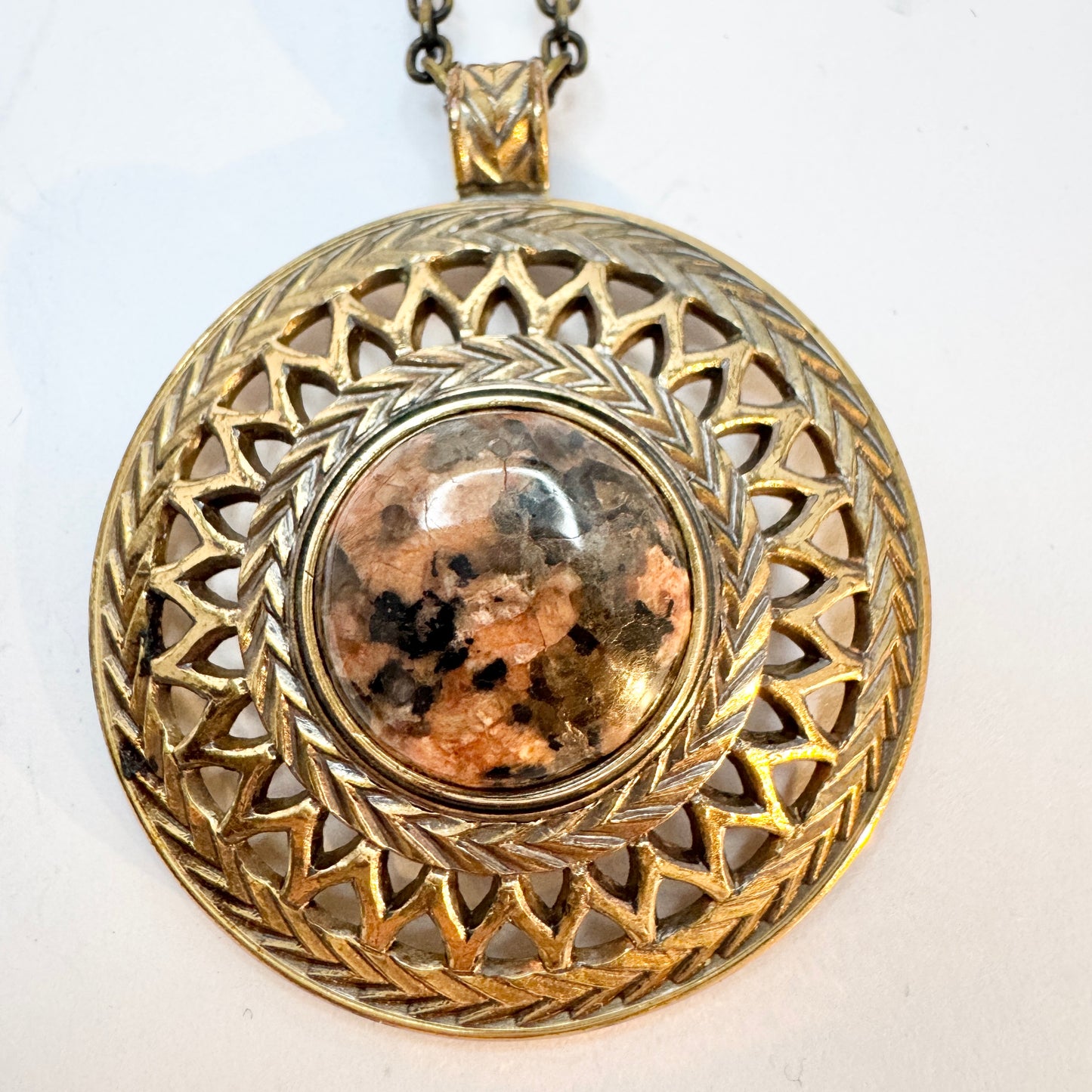 Kalevala Koru, Finland. Vintage Bronze Granite Pendant Necklace.