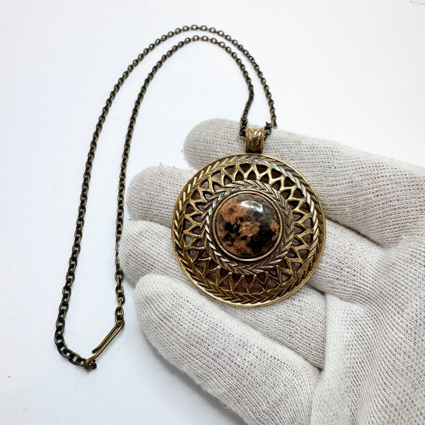 Kalevala Koru, Finland. Vintage Bronze Granite Pendant Necklace.