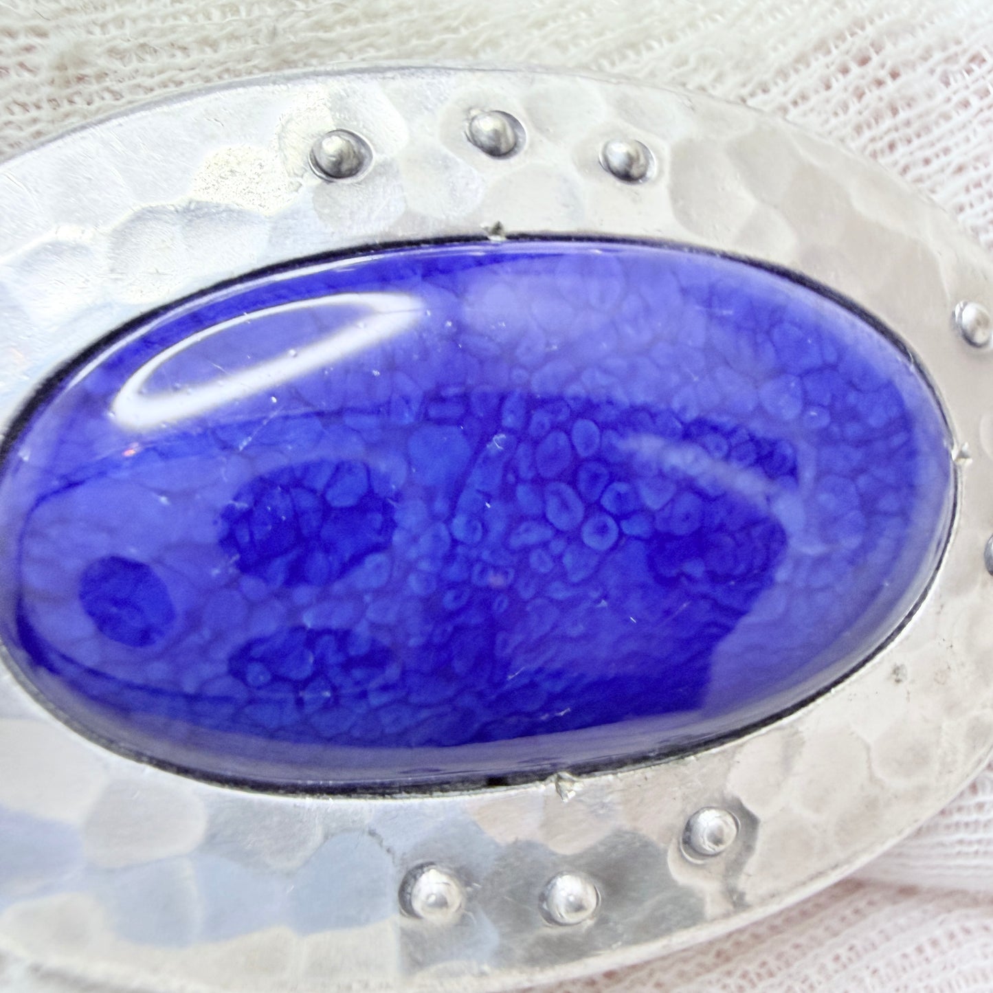 Ruskin Pottery Plantagenet for Liberty's. Antique Arts & Crafts Pewter Enamel Brooch.