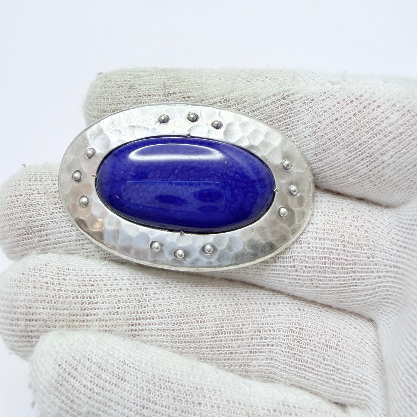 Ruskin Pottery Plantagenet for Liberty's. Antique Arts & Crafts Pewter Enamel Brooch.