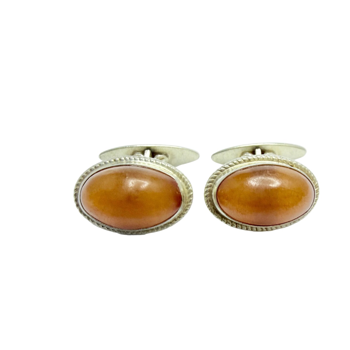 USSR. Vintage Gilt Solid Silver Baltic Amber Cufflink.