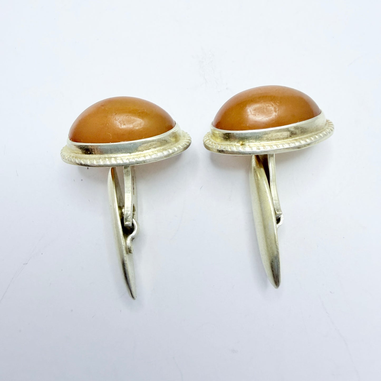 USSR. Vintage Gilt Solid Silver Baltic Amber Cufflink.
