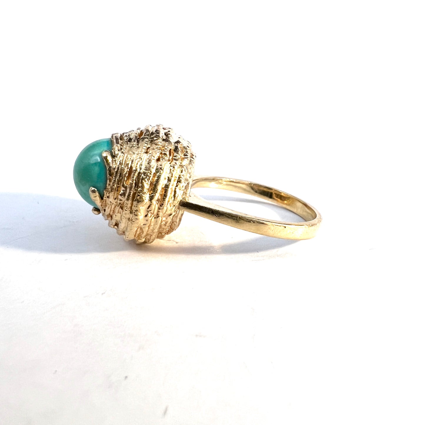 Herman Siersbøl Denmark c 1970s. Vintage 14k Gold Turquoise Cocktail Ring.