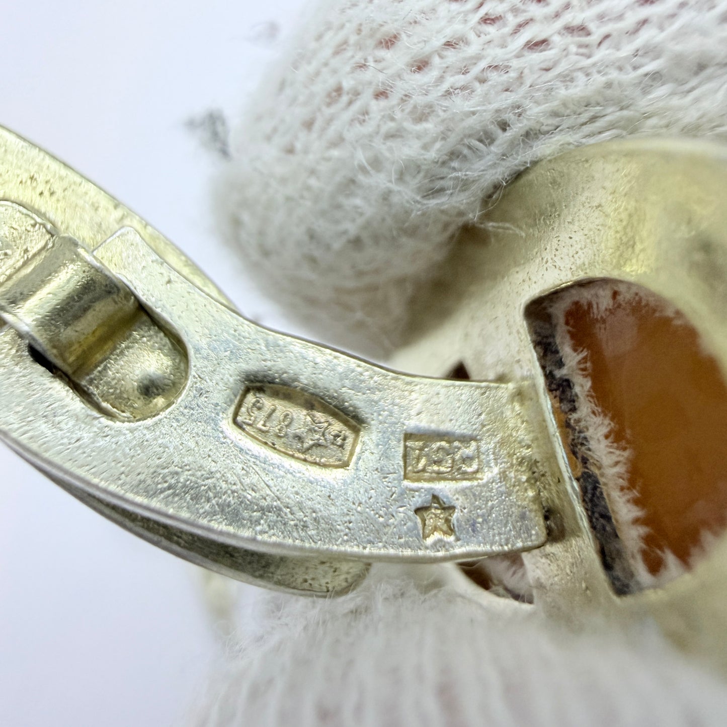 USSR. Vintage Gilt Solid Silver Baltic Amber Cufflink.