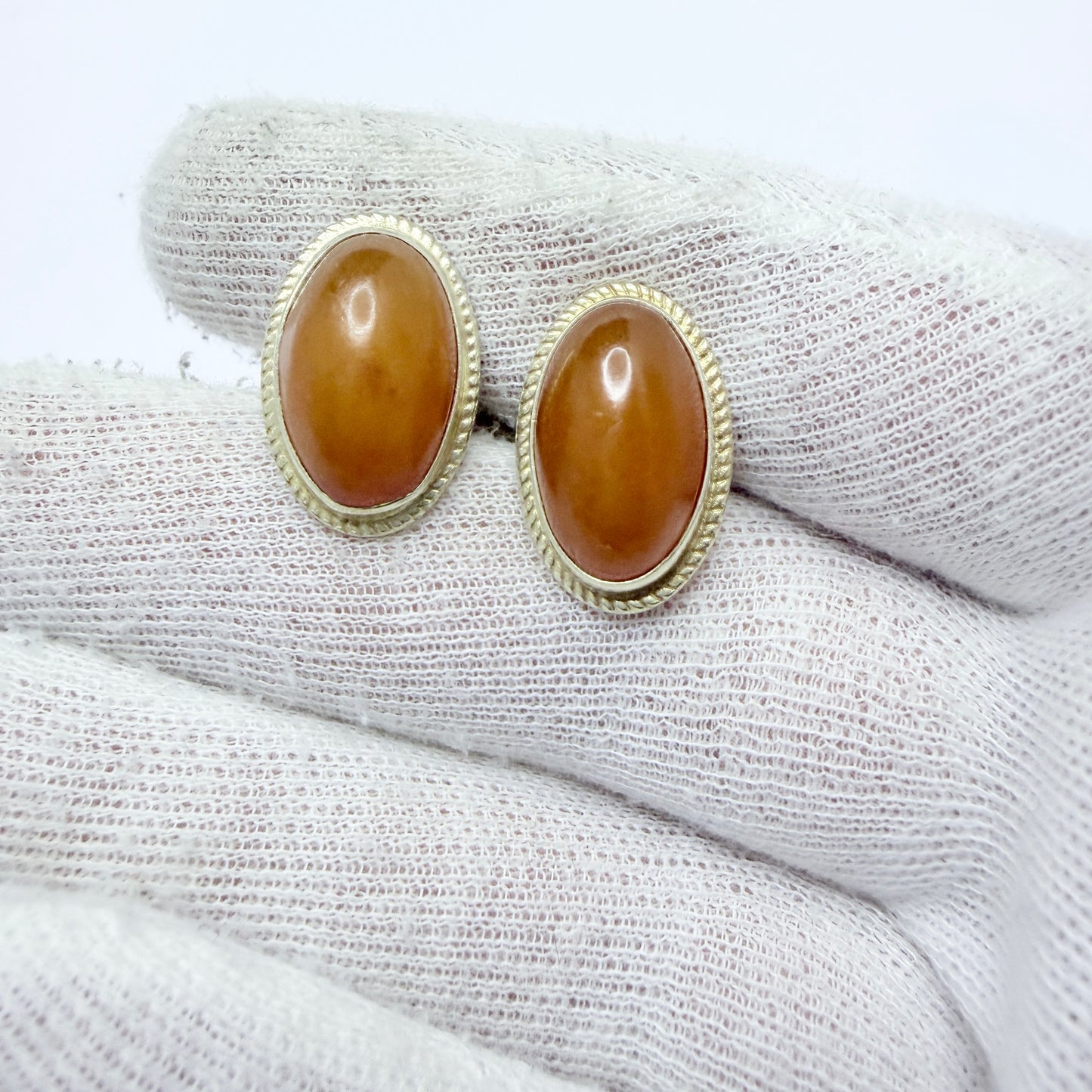 USSR. Vintage Gilt Solid Silver Baltic Amber Cufflink.
