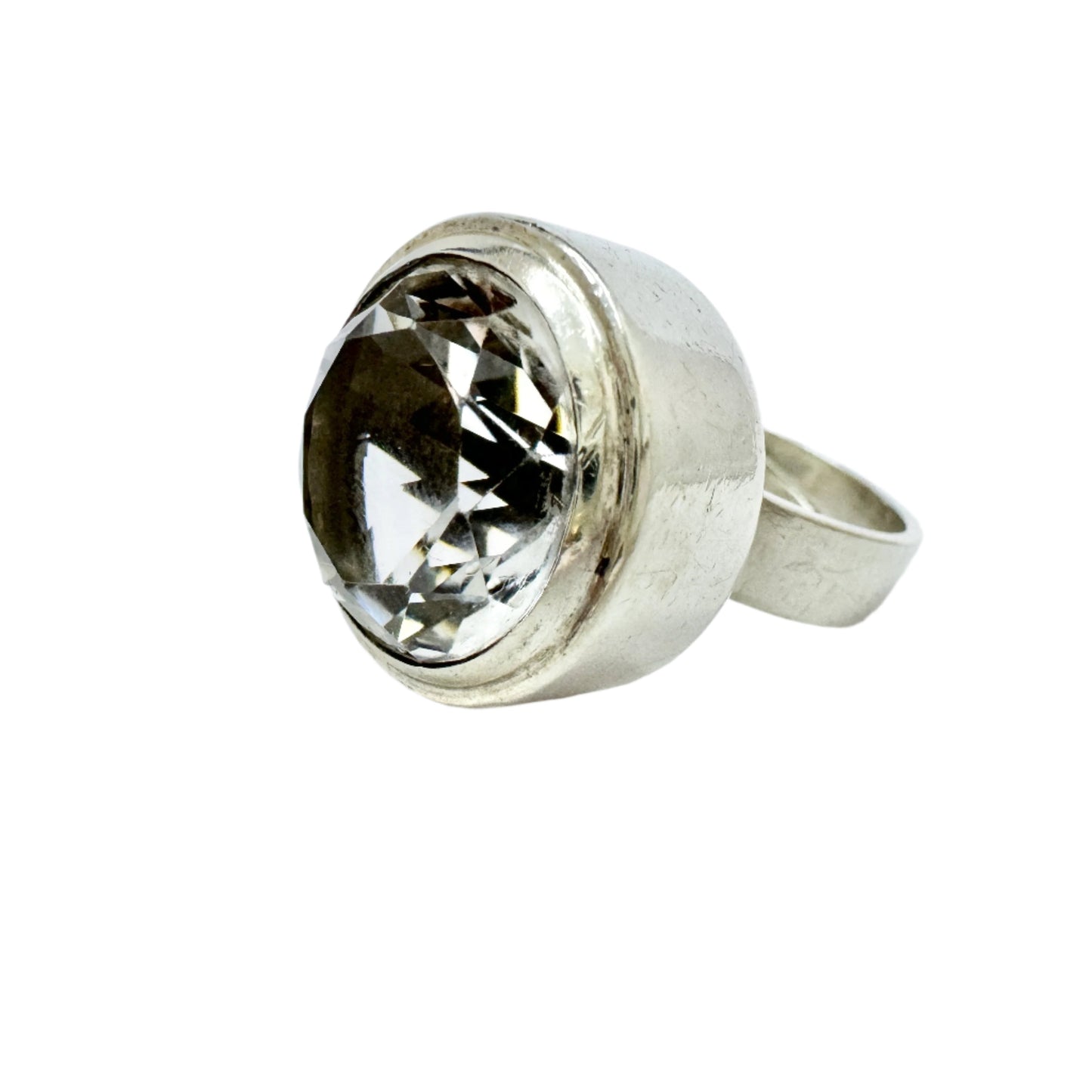 Sweden 1960-70s. Vintage Solid Silver Rock Crystal Adjustable Size Ring.