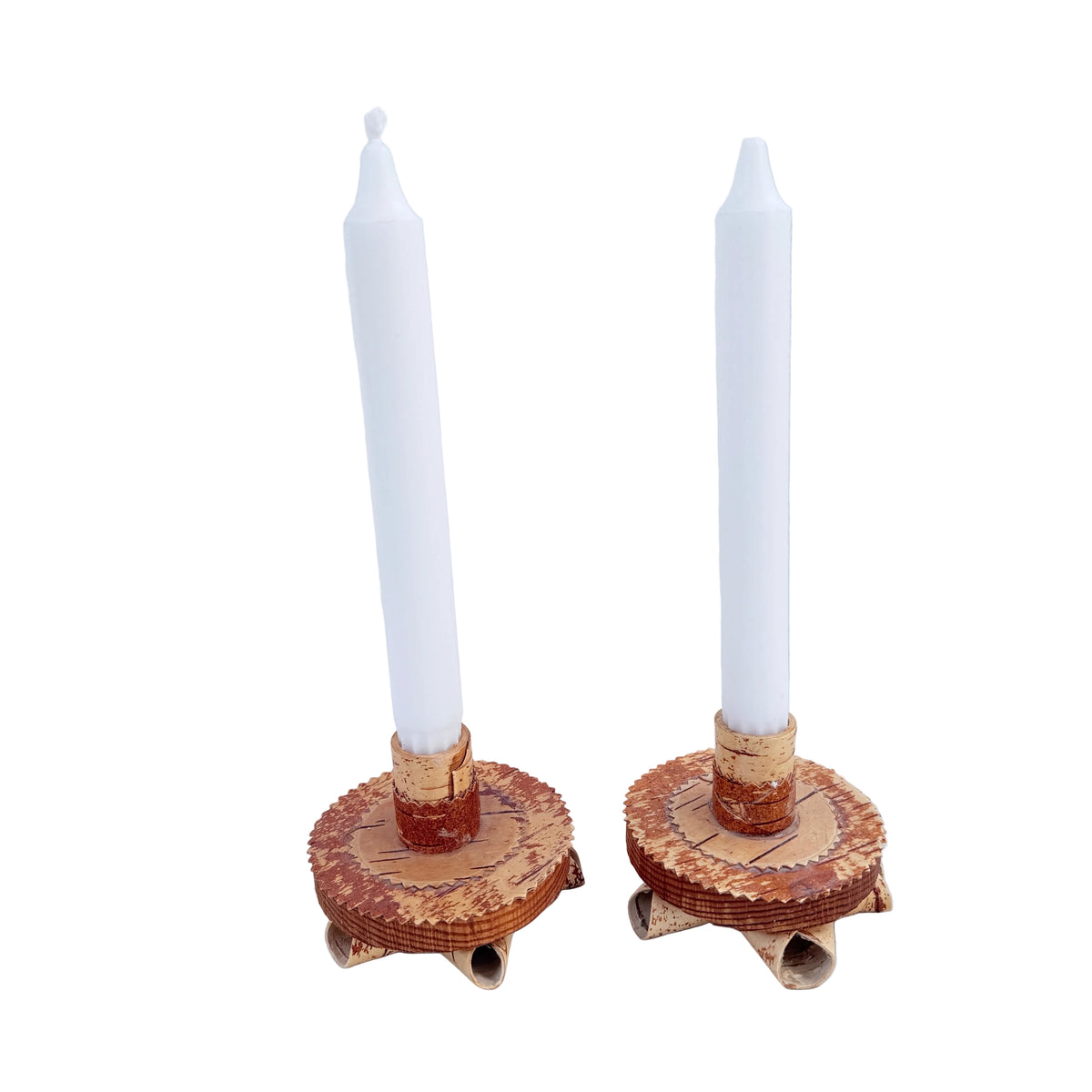 Sweden 1973. Vintage Folk Art Birch Bark Candlesticks.