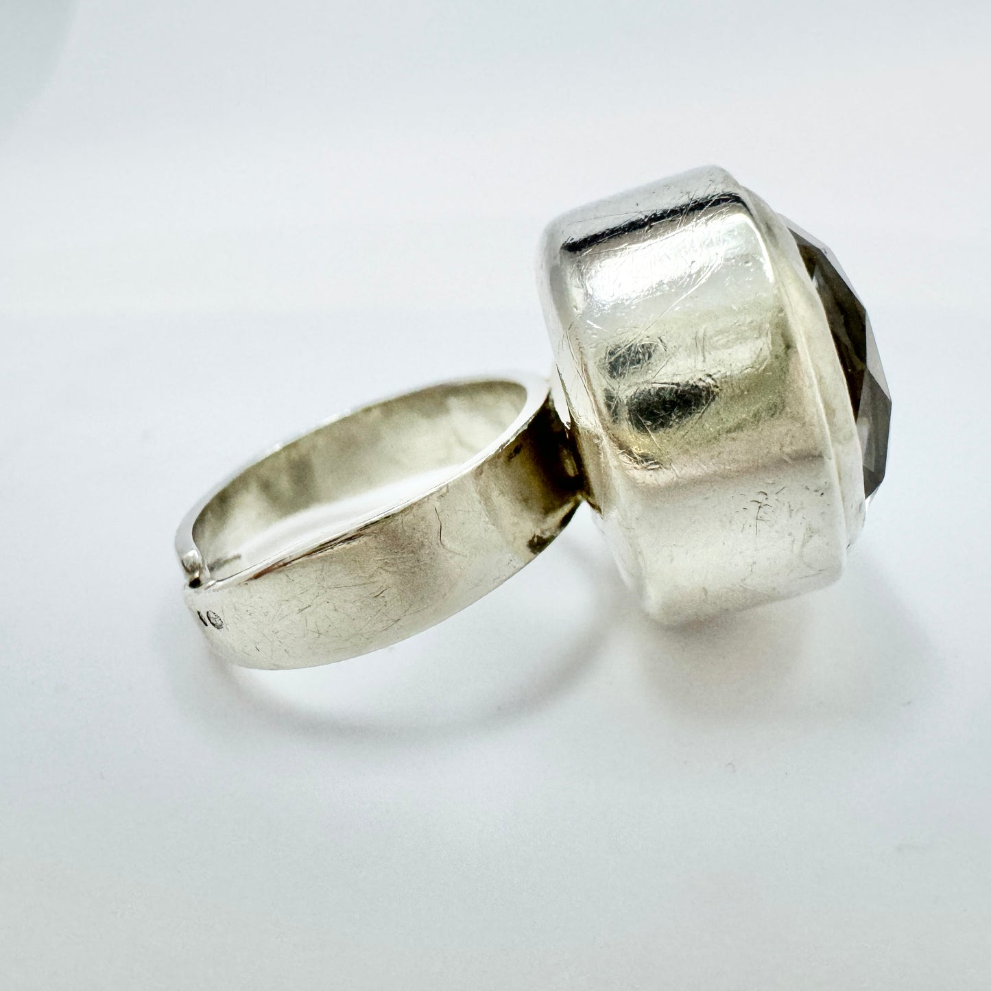 Sweden 1960-70s. Vintage Solid Silver Rock Crystal Adjustable Size Ring.