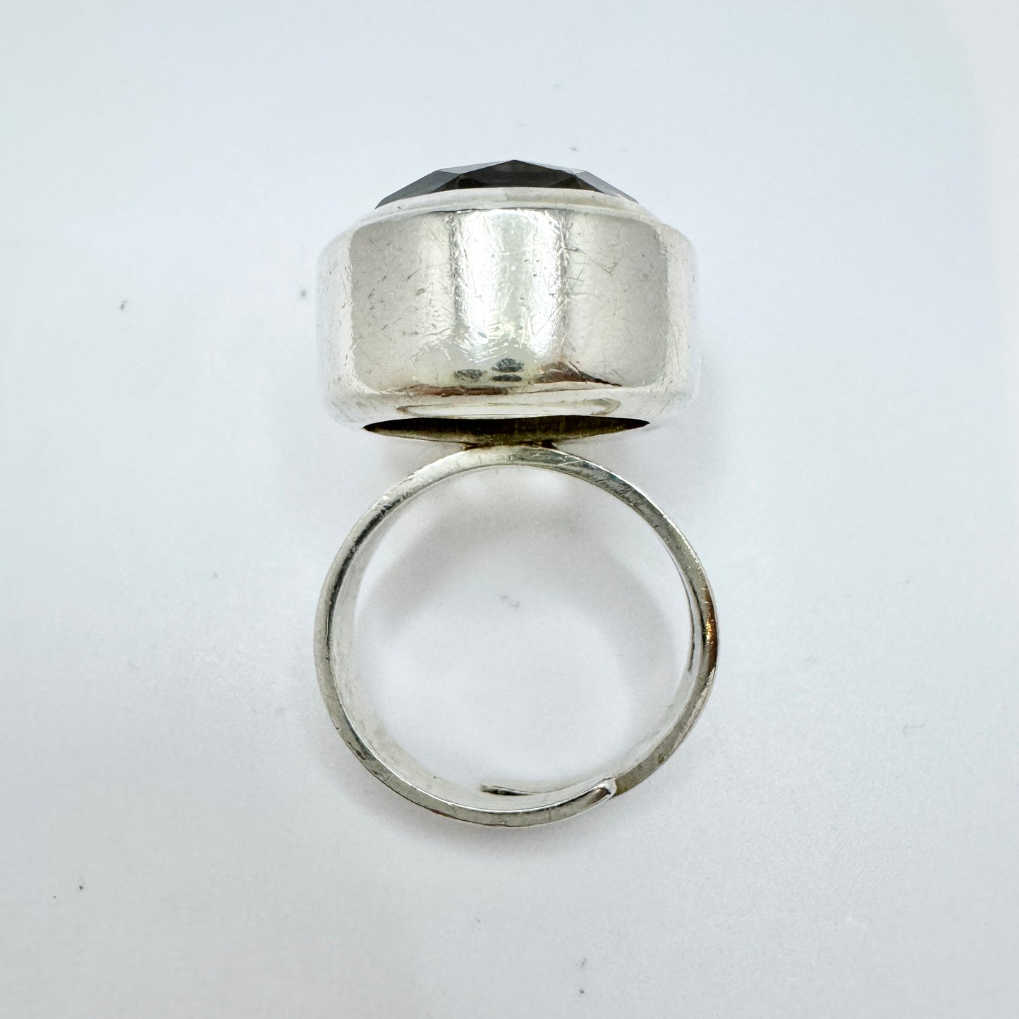 Sweden 1960-70s. Vintage Solid Silver Rock Crystal Adjustable Size Ring.