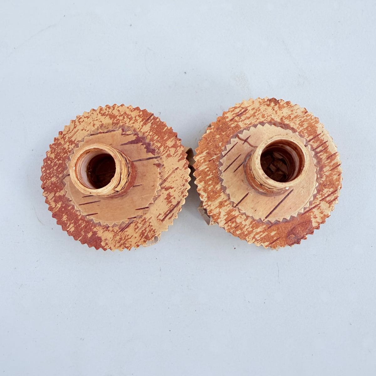 Sweden 1973. Vintage Folk Art Birch Bark Candlesticks.