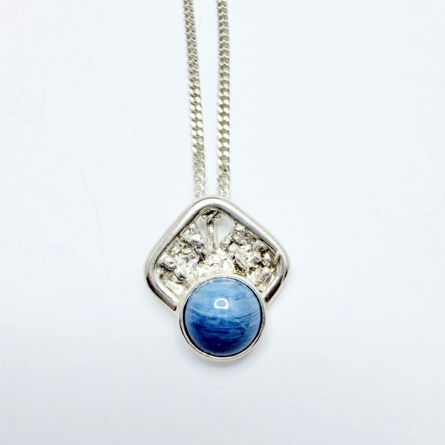 O Nordström, Sweden. Vintage Sterling Silver Bergslagen-stone Pendant Long Chain Necklace.