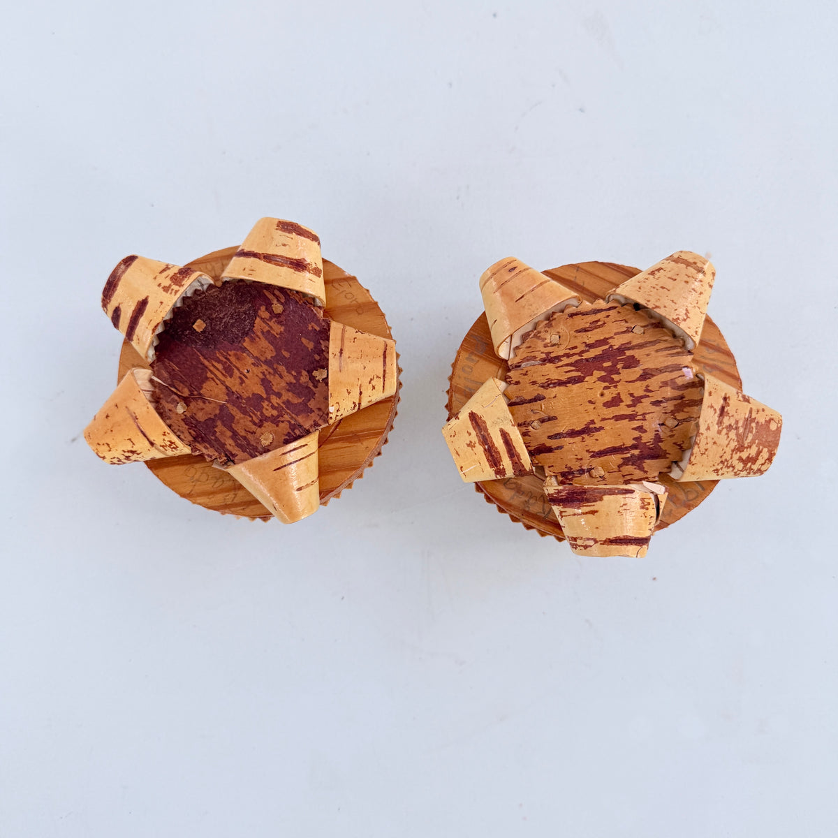 Sweden 1973. Vintage Folk Art Birch Bark Candlesticks.