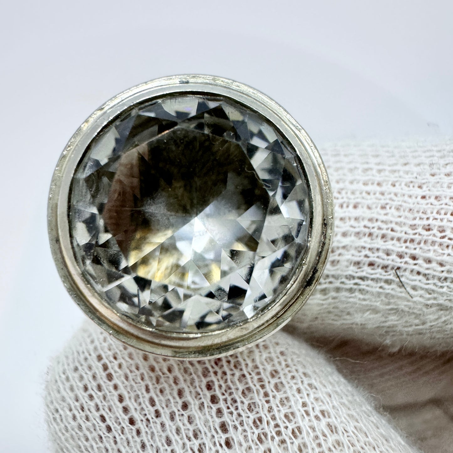 Sweden 1960-70s. Vintage Solid Silver Rock Crystal Adjustable Size Ring.