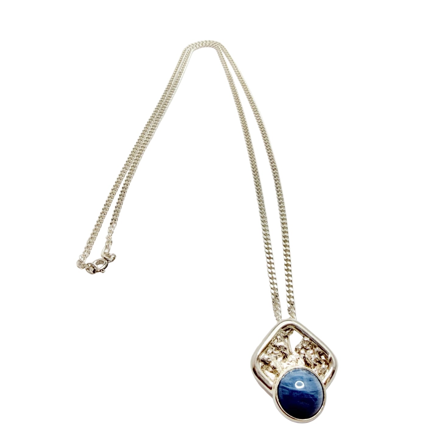 O Nordström, Sweden. Vintage Sterling Silver Bergslagen-stone Pendant Long Chain Necklace.
