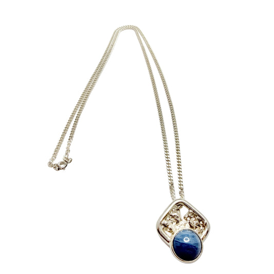 O Nordström, Sweden. Vintage Sterling Silver Bergslagen-stone Pendant Long Chain Necklace.