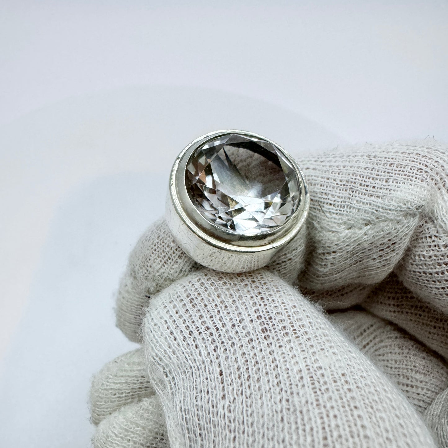 Sweden 1960-70s. Vintage Solid Silver Rock Crystal Adjustable Size Ring.