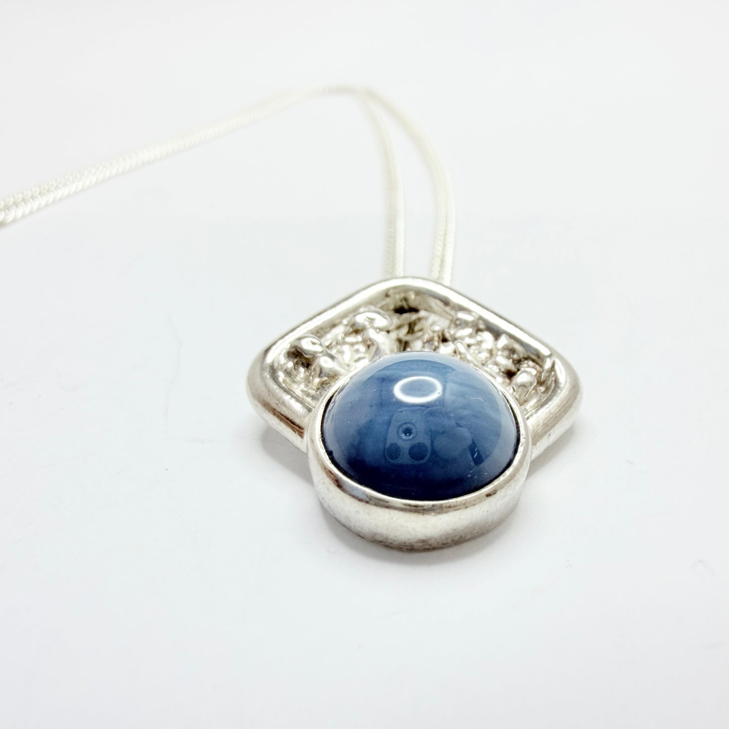 O Nordström, Sweden. Vintage Sterling Silver Bergslagen-stone Pendant Long Chain Necklace.