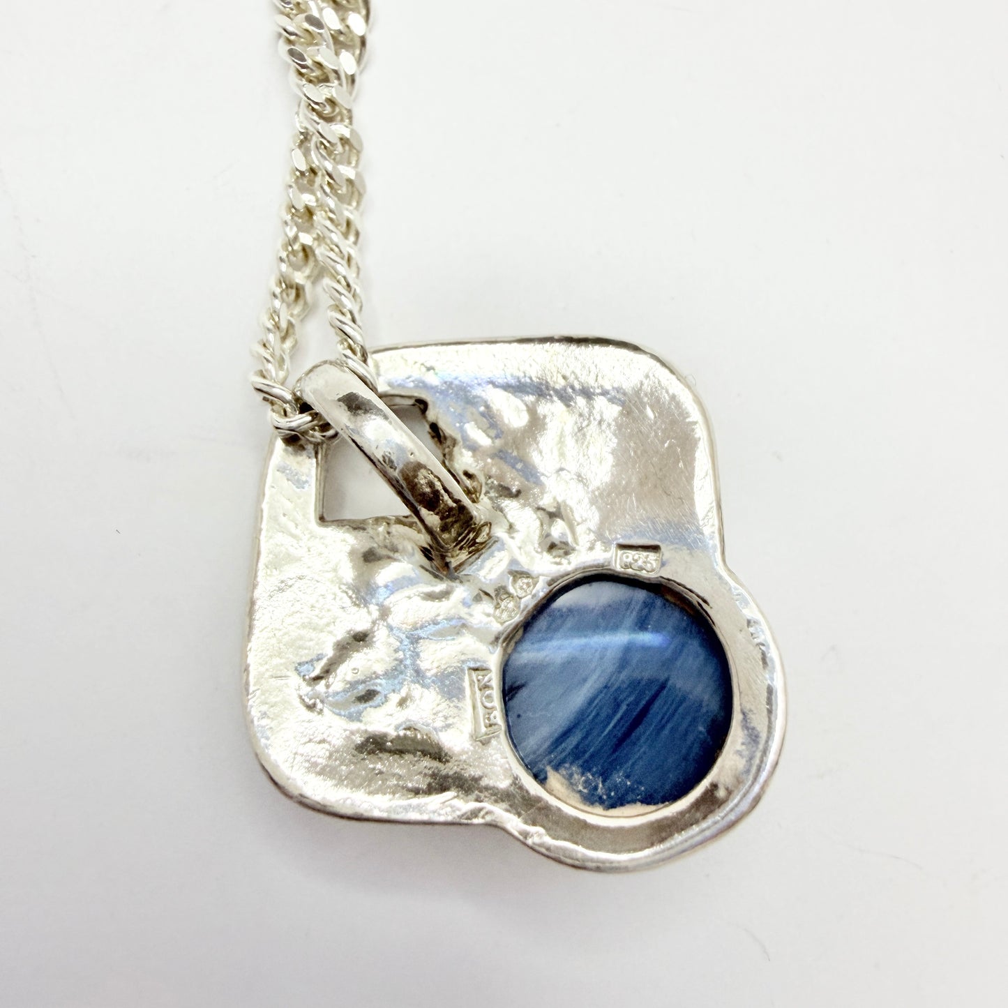 O Nordström, Sweden. Vintage Sterling Silver Bergslagen-stone Pendant Long Chain Necklace.