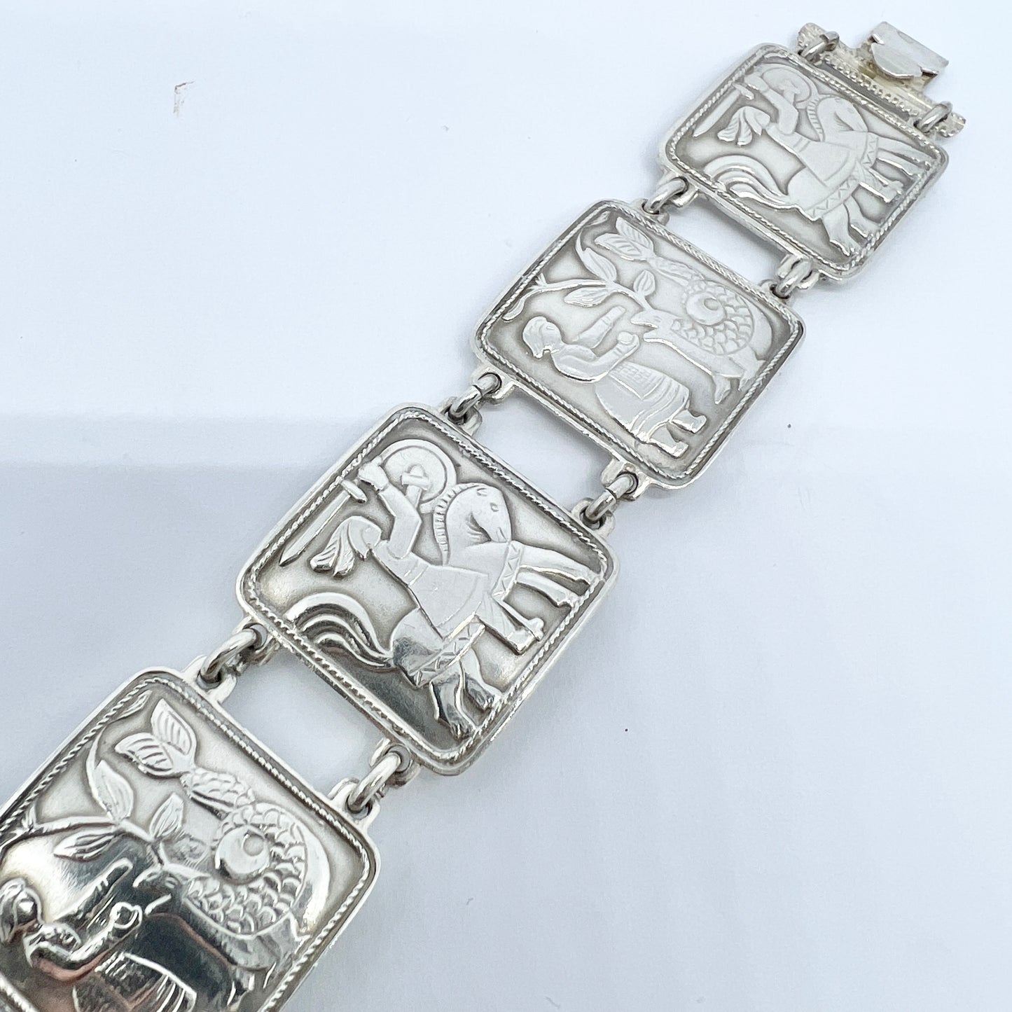 David-Andersen Norway c 1940-50s Solid Silver Panel Bracelet. Design: Eventyr / Fairy-tale