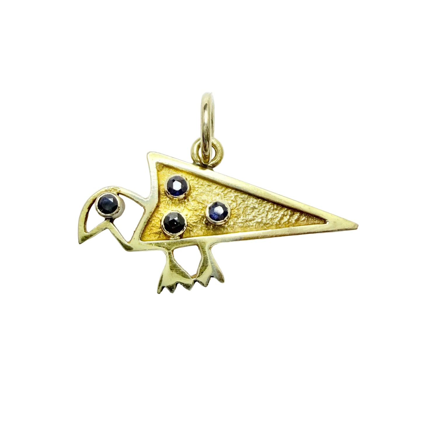 Oswaldo Guayasamin, Ecuador. Vintage 18k Gold Sapphire Bird Pendant.