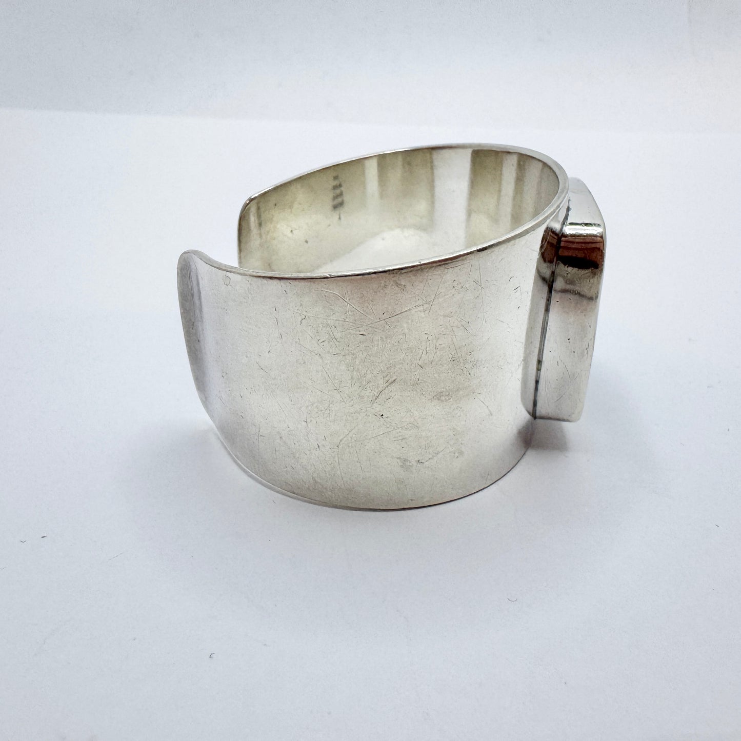 Palle Bisgaard, Denmark 1960s Vintage Chunky Sterling Silver Abalone Cuff Bracelet