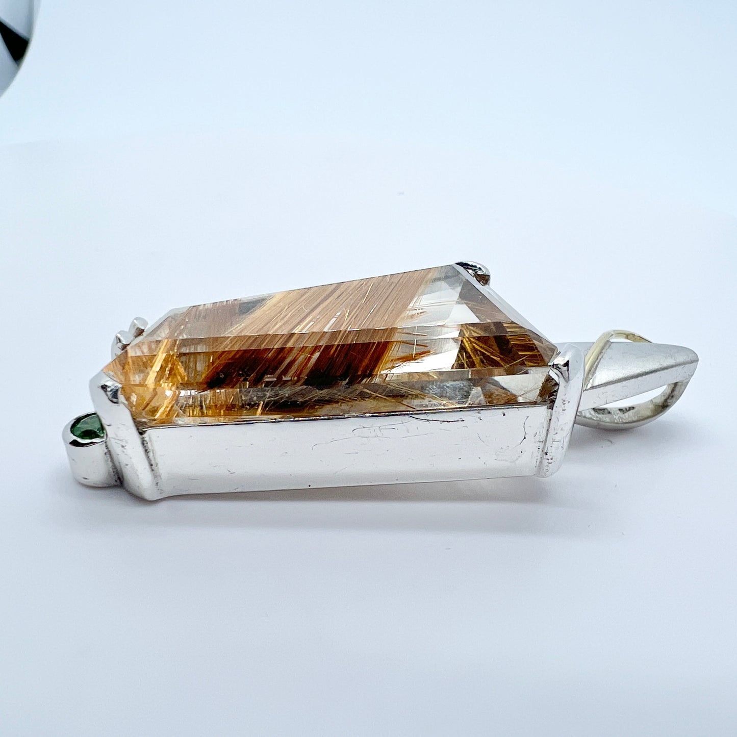 Vintage Sterling Silver 18k Gold Ritualized Quartz Tourmaline Pendant.