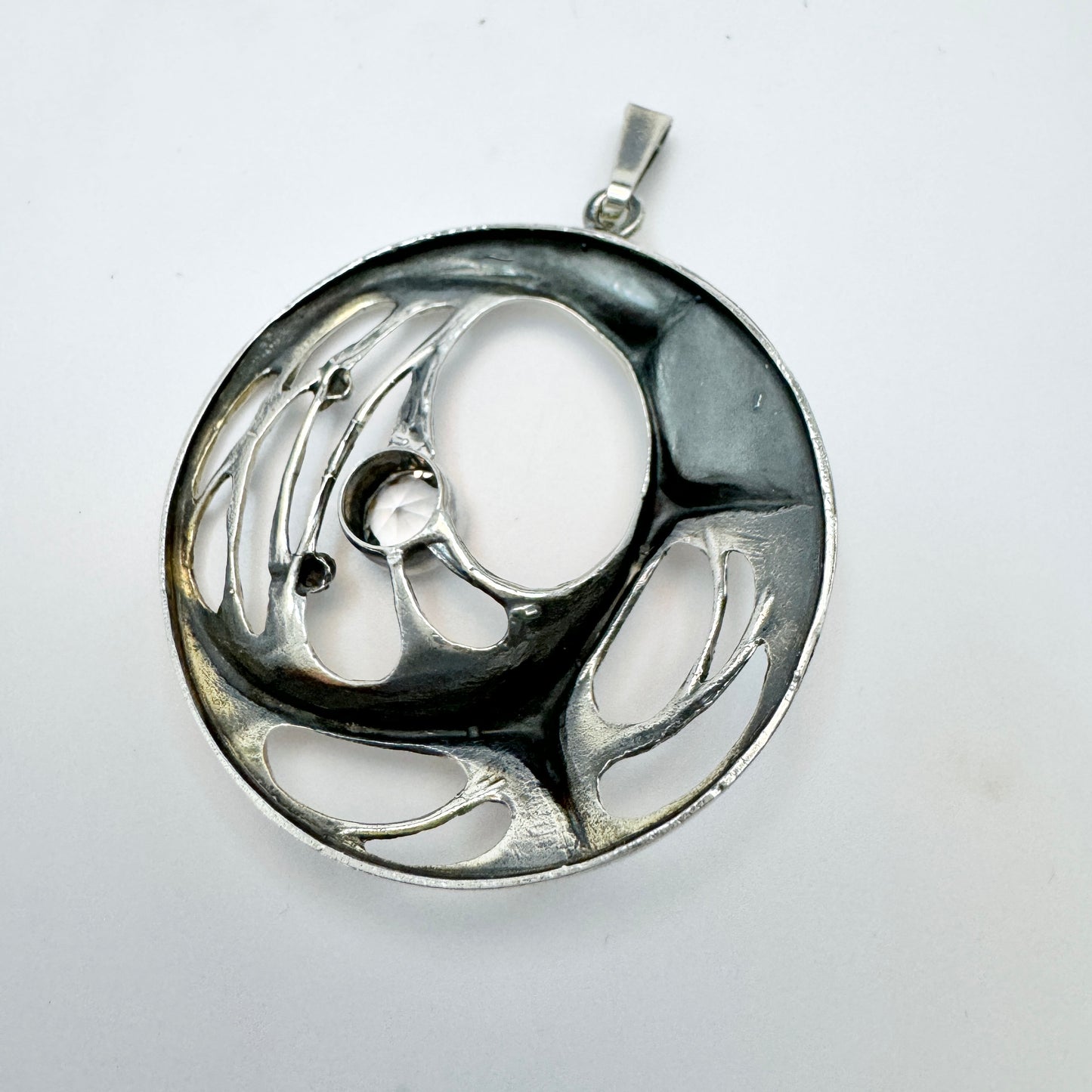 Karl Laine for Sten & Laine, Finland 1978. Vintage Sterling Silver Rock Crystal Pendant.