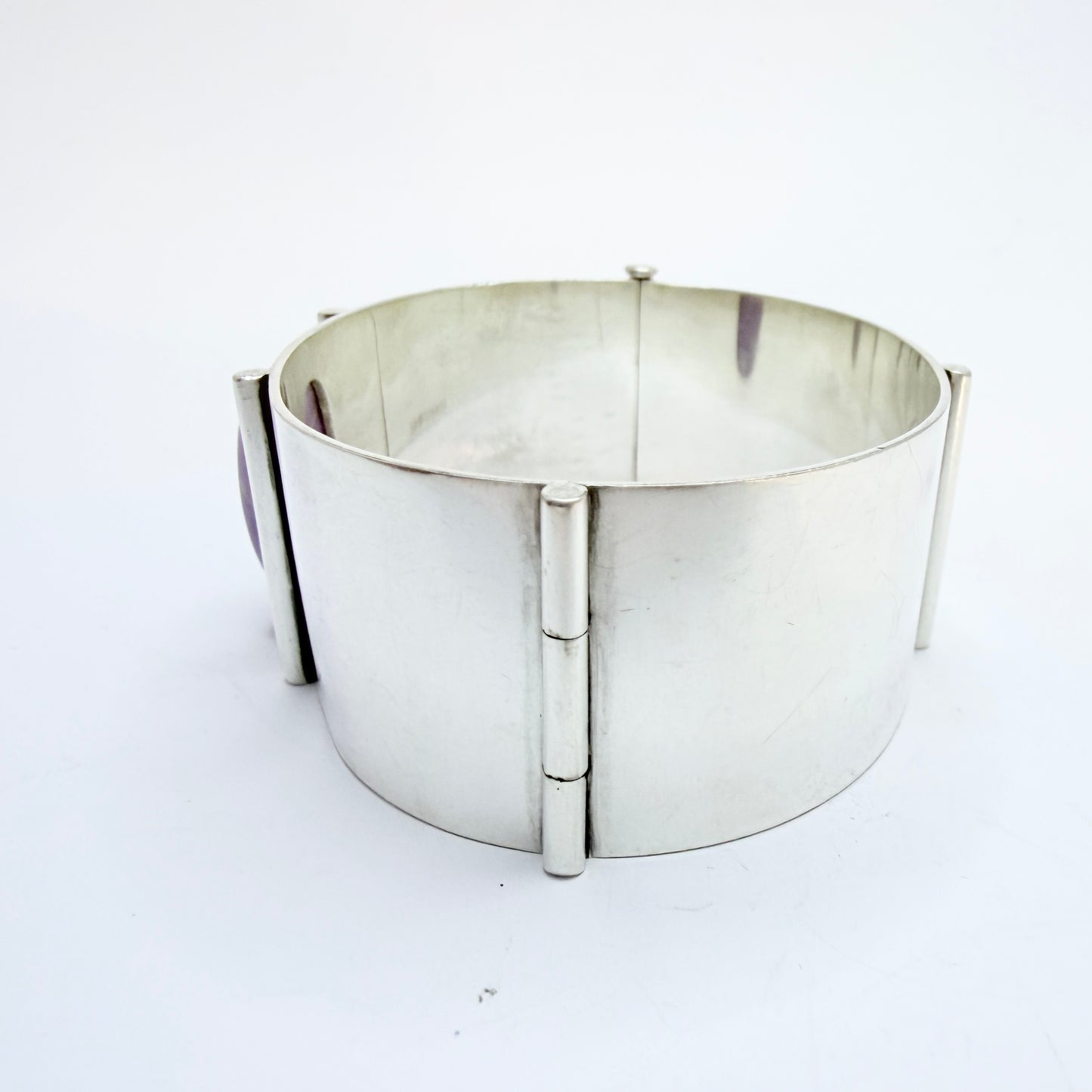 H.Kaksonen, Finland 1957. Vintage Solid Silver Amethyst Hinged Bangle Bracelet.