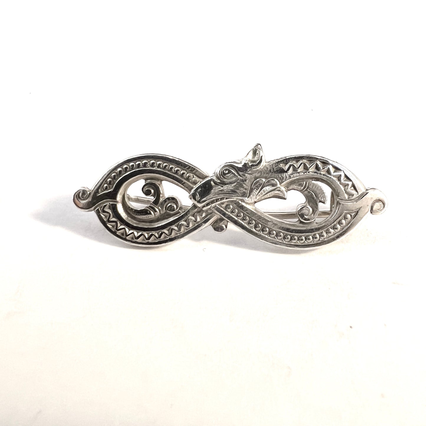 David-Andersen, Norway 1888-1925 Antique Solid Silver Dragestil Dragon-style Brooch