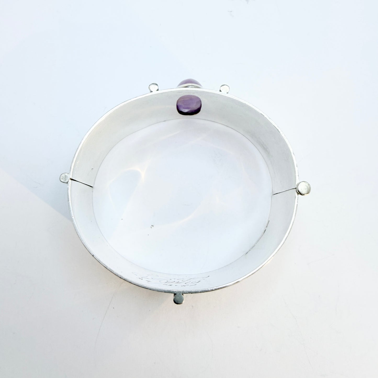 H.Kaksonen, Finland 1957. Vintage Solid Silver Amethyst Hinged Bangle Bracelet.