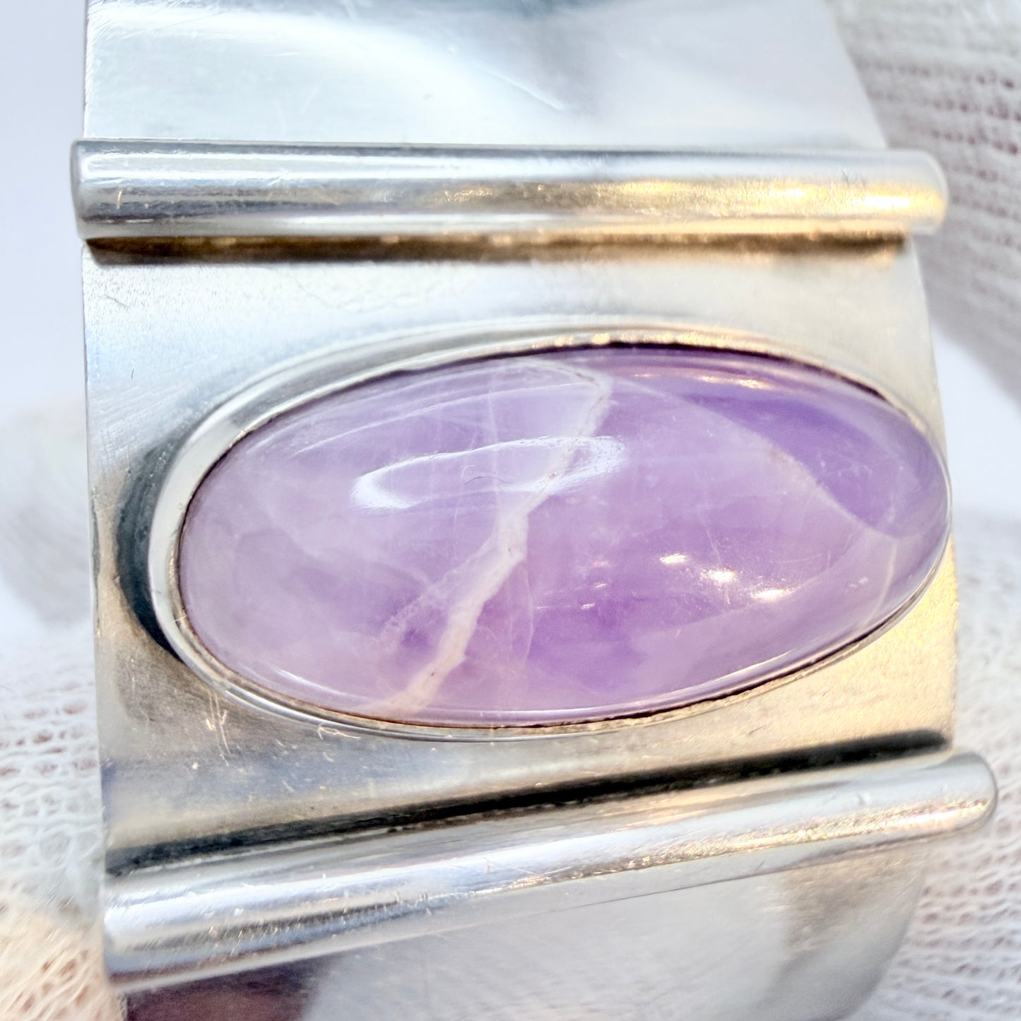 H.Kaksonen, Finland 1957. Vintage Solid Silver Amethyst Hinged Bangle Bracelet.