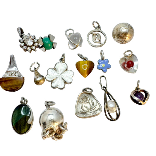 Job Lot. 16 Vintage Solid Silver Charms / Pendants.
