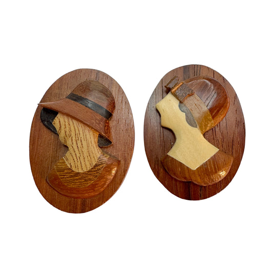 Two Vintage Wood Brooches.