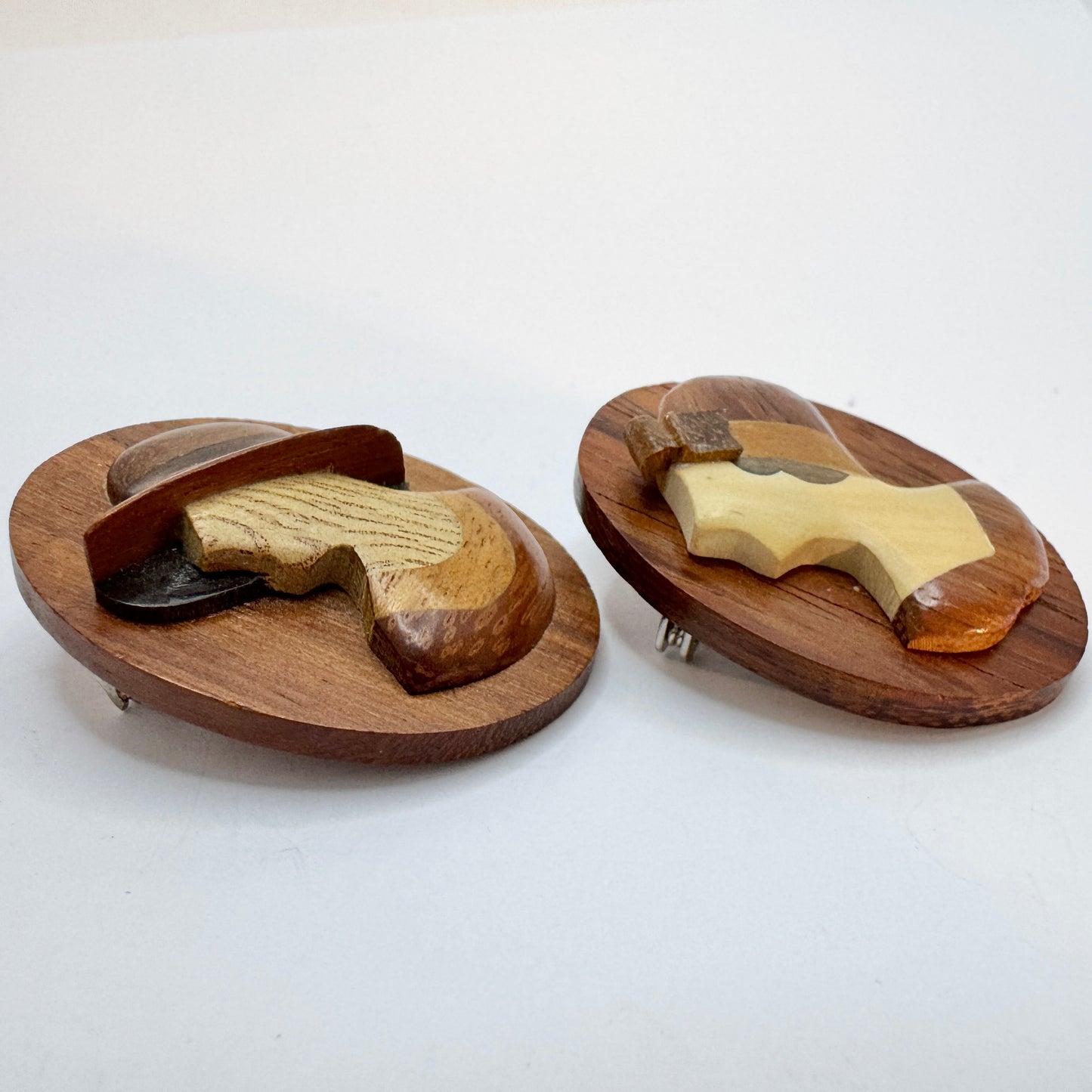 Two Vintage Wood Brooches.