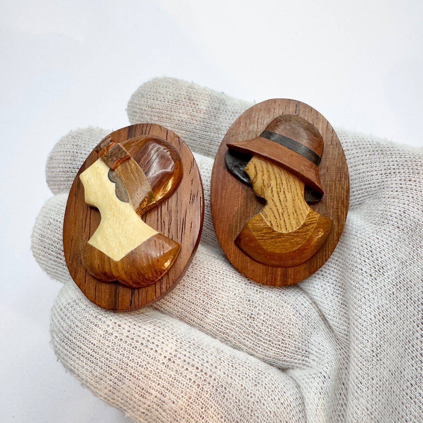 Two Vintage Wood Brooches.