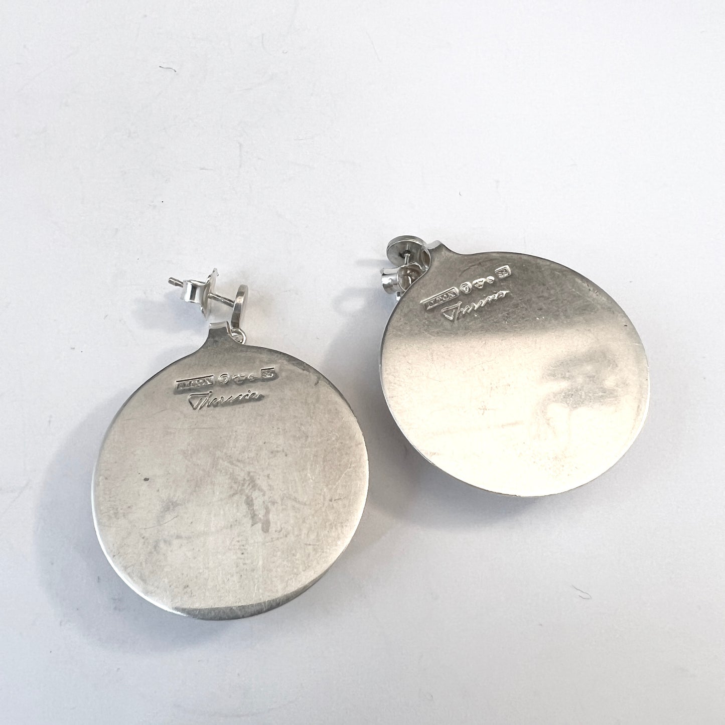 Theresia Hvorslev for Alton, Sweden 1968. Vintage Sterling Silver Earrings. Signed.