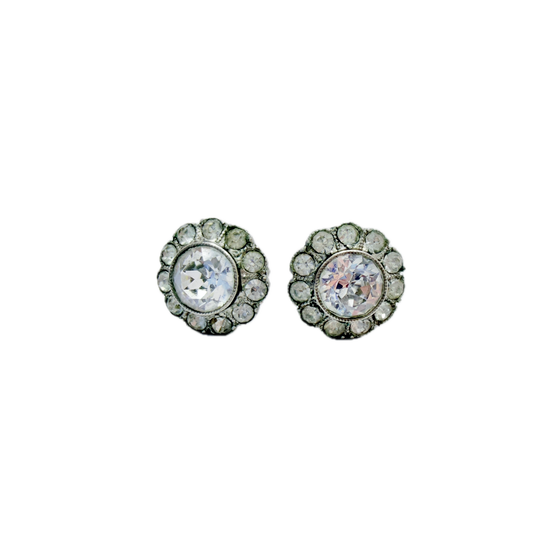 Vintage c 1930 Depression-era White Metal Paste Stone Stud Earrings.