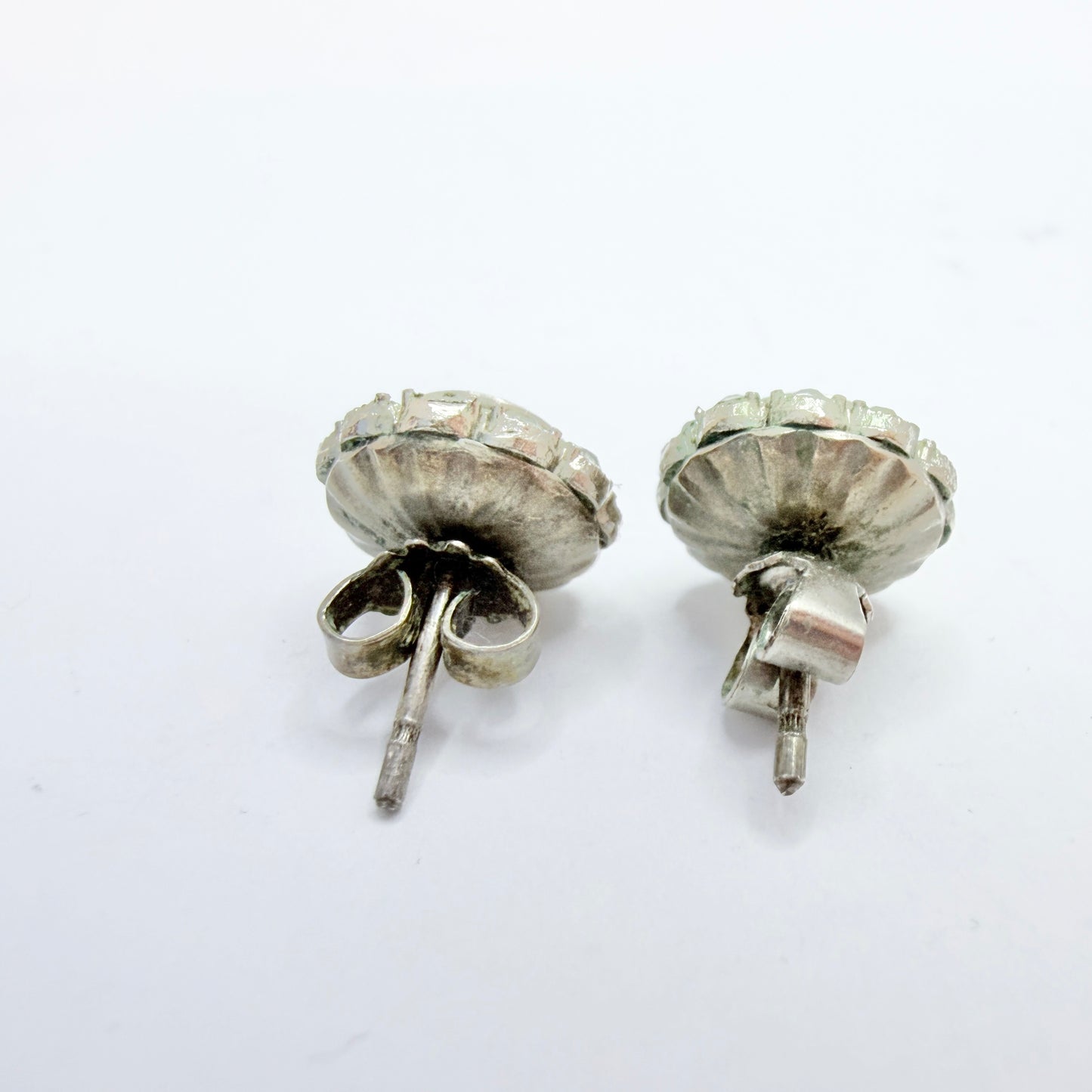 Vintage c 1930 Depression-era White Metal Paste Stone Stud Earrings.
