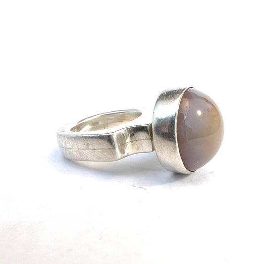 Vintage Chunky 23gram Modernist Sterling Silver Agate Ring.