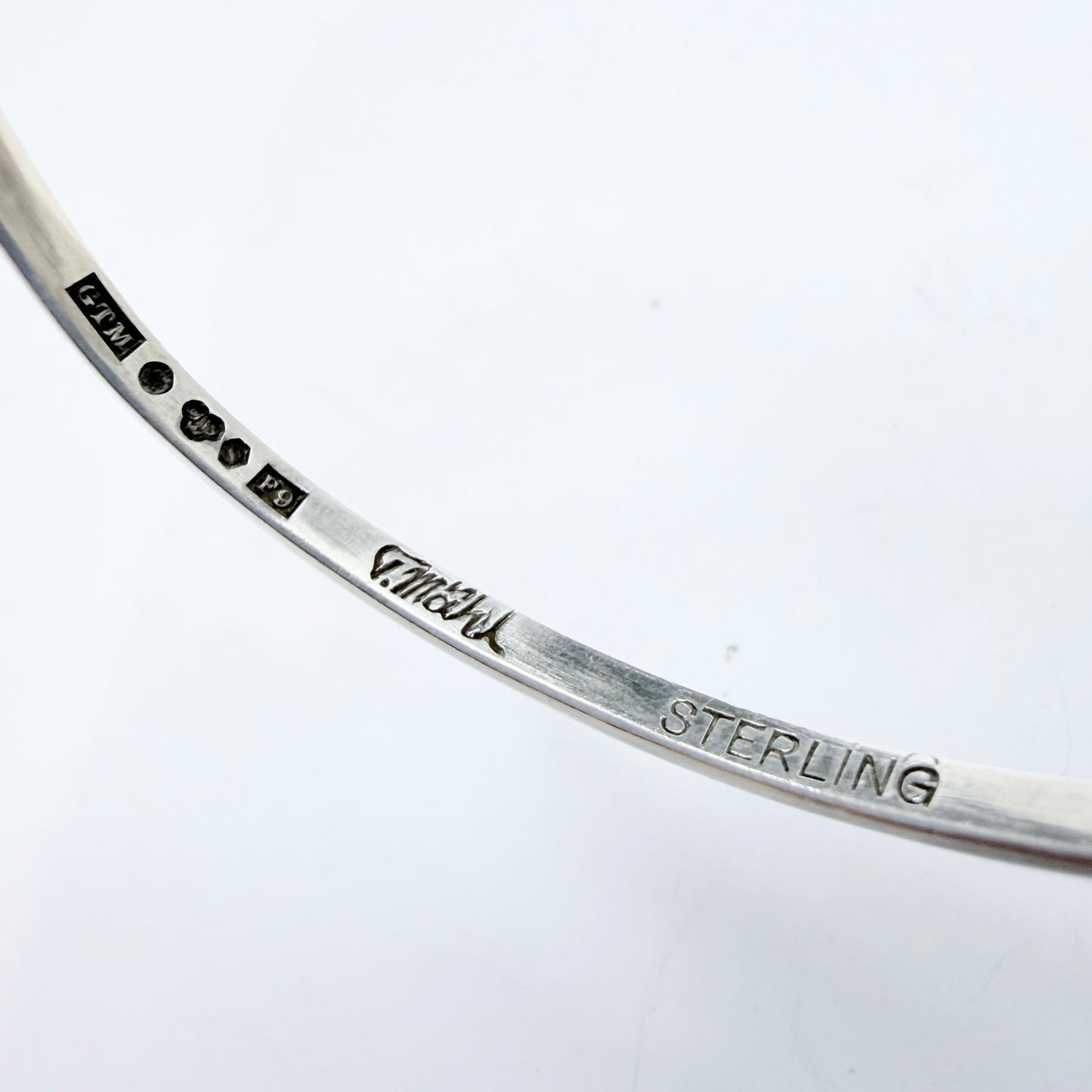 Torsten Mähl, Sweden 1956. Vintage Sterling Silver Agate Arm Bangle Bracelet. Signed