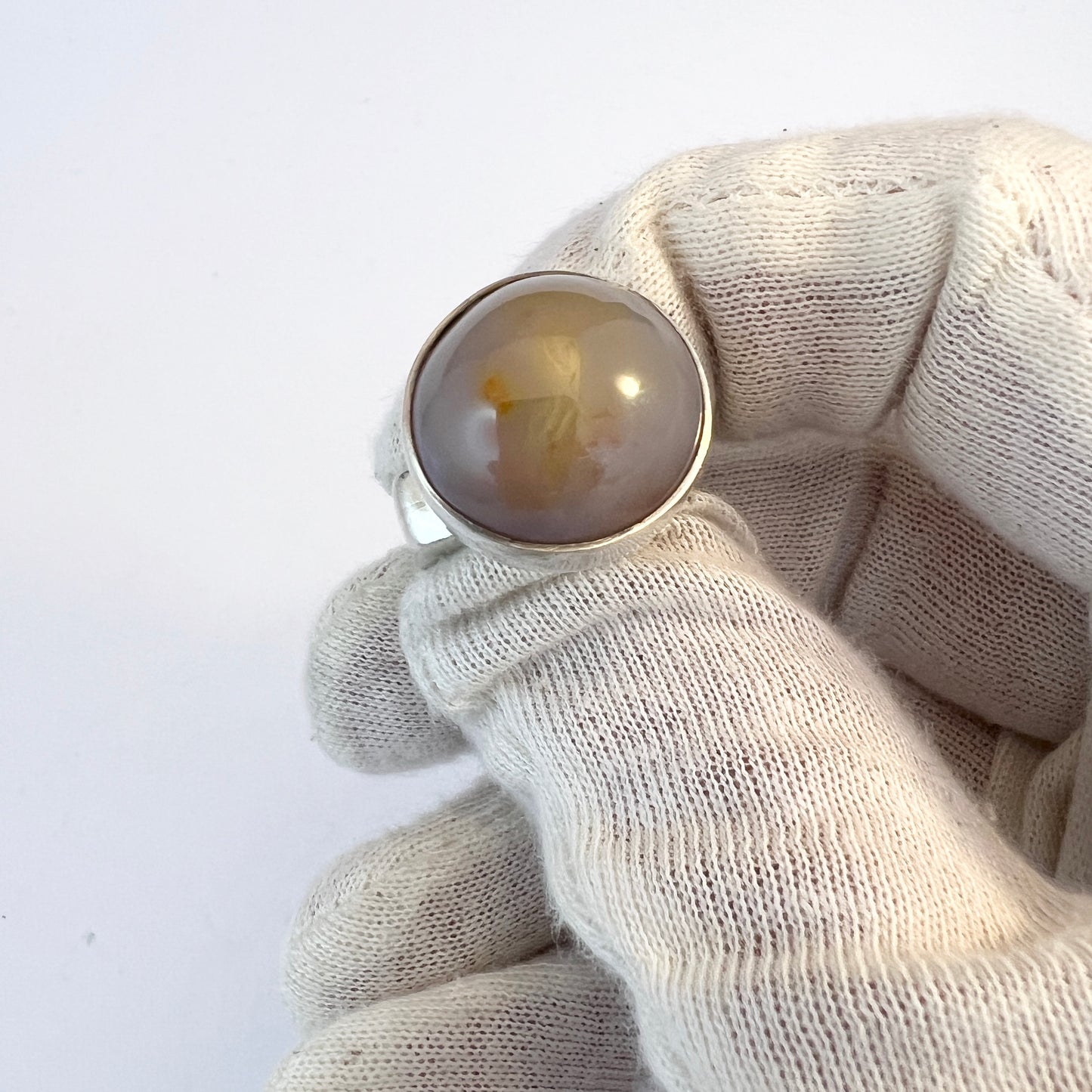 Vintage Chunky 23gram Modernist Sterling Silver Agate Ring.