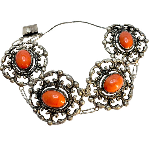 Italy 1933-44. Vintage Solid Silver Coral Bracelet.